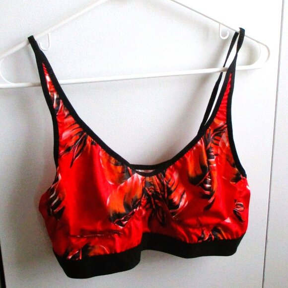 Womens Tropical High-Waist Bikini Set 2XL Red & Black Leaf Print Adjustable Stra - Picture 3 of 5